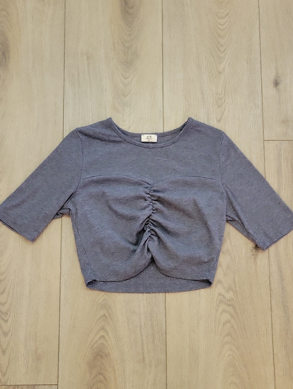 nlt Grey Ruched Front Crop Top